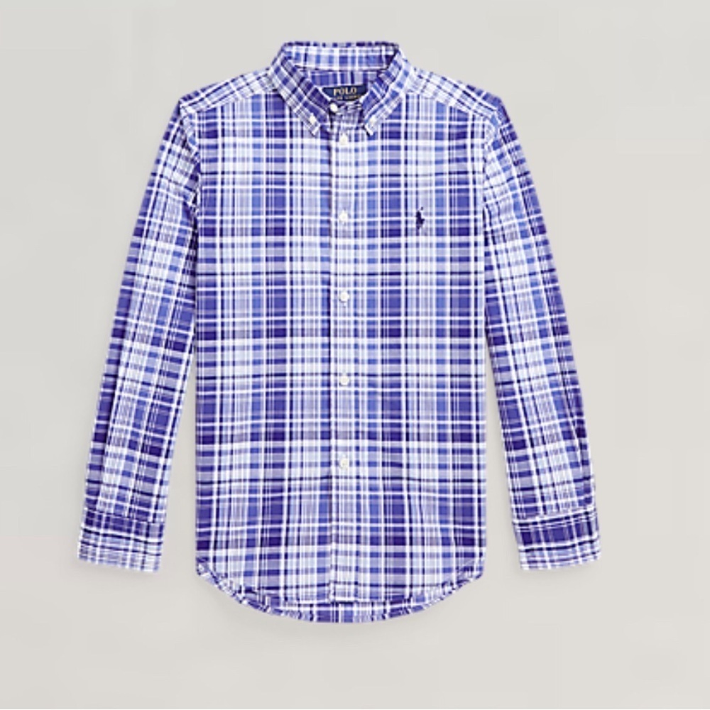 Ralph Lauren Boy’s 8 Blue and White Plaid Cotton Poplin Shirt